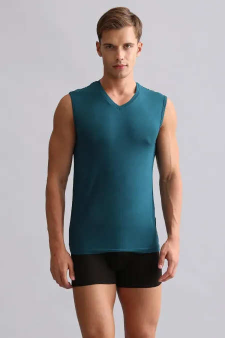 Mısırlı Modal By TENCEL HERCULES Slim Fit V Yaka Sporcu Atlet / T-Shirt Fit Green
