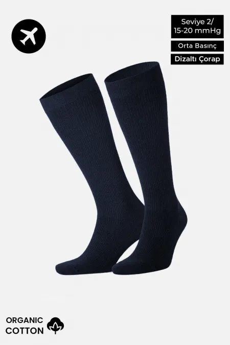 Chaussettes hautes unisexes en coton biologique égyptien, style aviateur et pilote, avec technologie de serrage spéciale, bleu marine