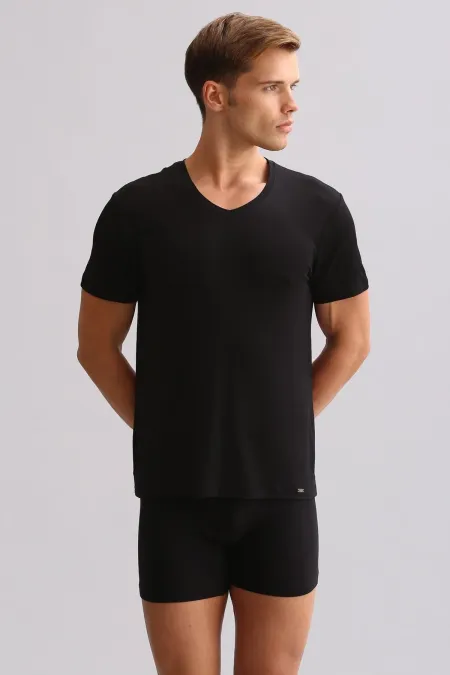 Mısırlı ORGANIC Pamuklu ZEUS LUXURY Regular Fit V Yaka Fanila / T-Shirt Siyah