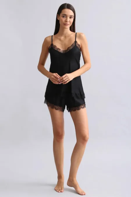 Mısırlı Kadın Bambu Şort Takımı Siyah