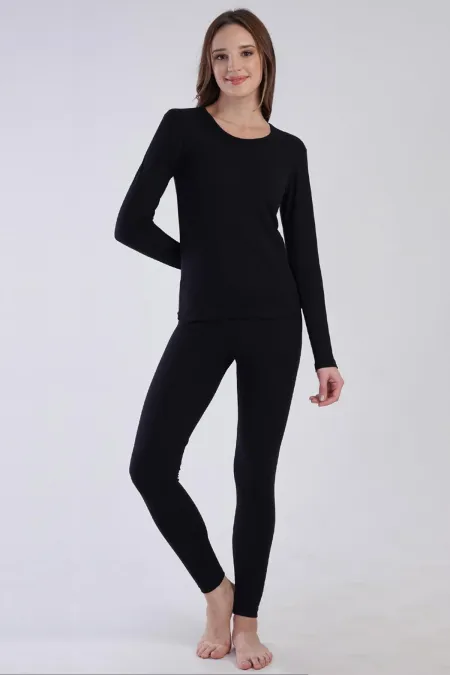 Ensemble de sous-vêtements thermiques à manches longues pour femme égyptienne (haut et bas) noir