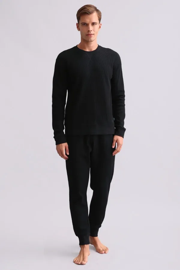 Ensemble pyjama égyptien noir à manches longues en coton pour homme