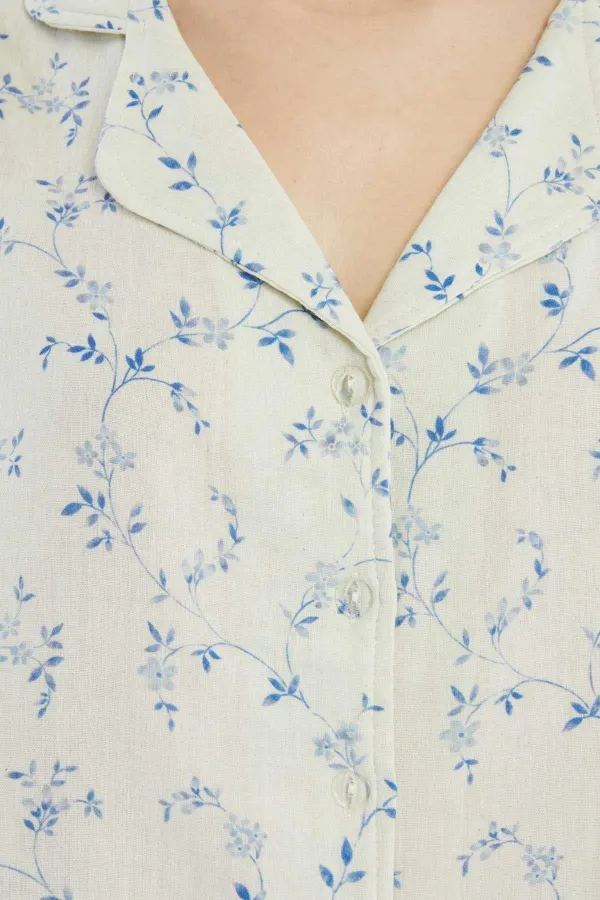 Mısırlı MÜSLİN Çiçekli Gömlek Mavi