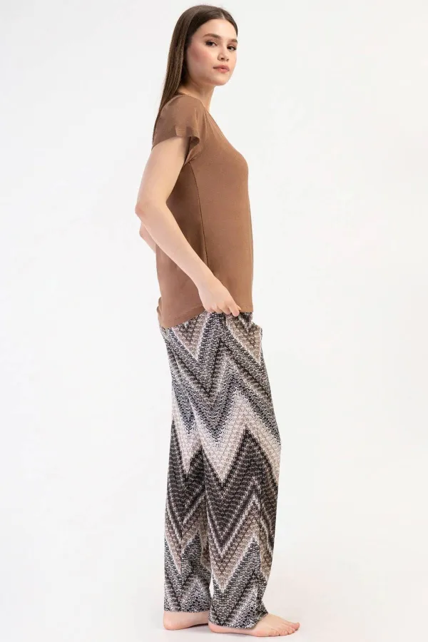 Mısırlı Women's Viscose Short-Sleeved Pajama Set Brown