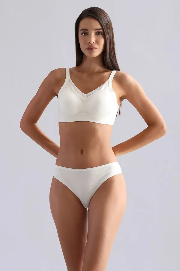 Mısırlı Modal By TENCEL HERA İnce Lastikli 3'Lü Brazillian Külot Ekru