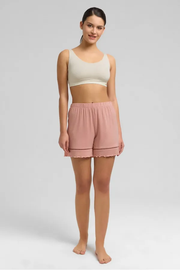 Mısırlı Kadın Örme Askılı Short Takım Somon