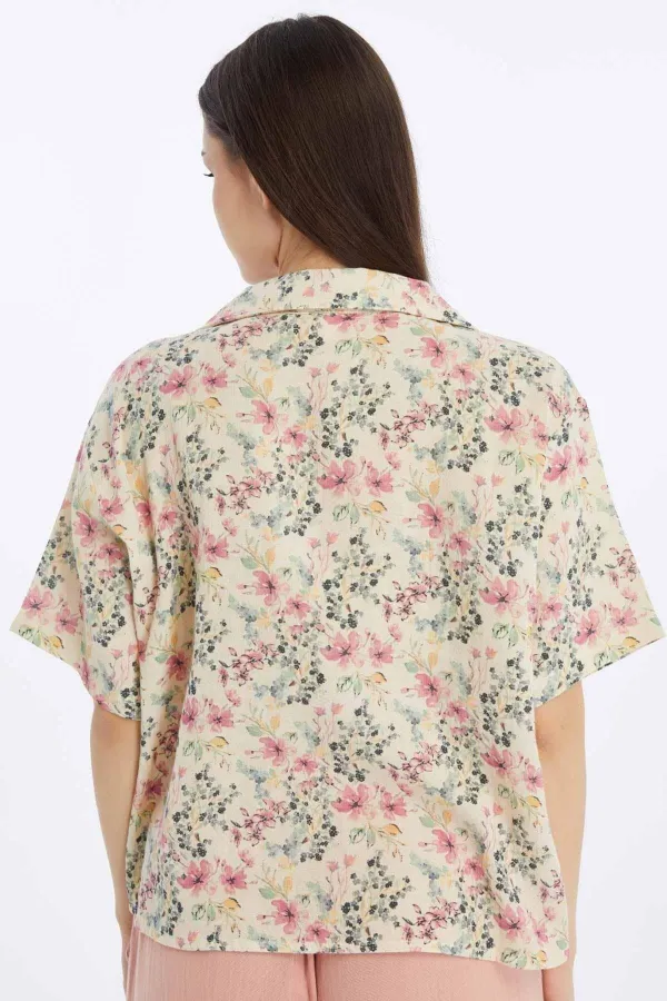 Mısırlı MÜSLİN Pamuklu Çiçekli Gömlek Pembe