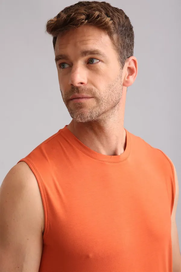 Débardeur/T-shirt de sport à col rond, coupe classique, couleur rouge rouille, en bambou égyptien ZEUS