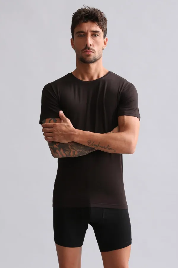 Mısırlı BAMBU HERCULES Slim Fit Bisiklet Yaka Fanila / T-Shirt Kahverengi