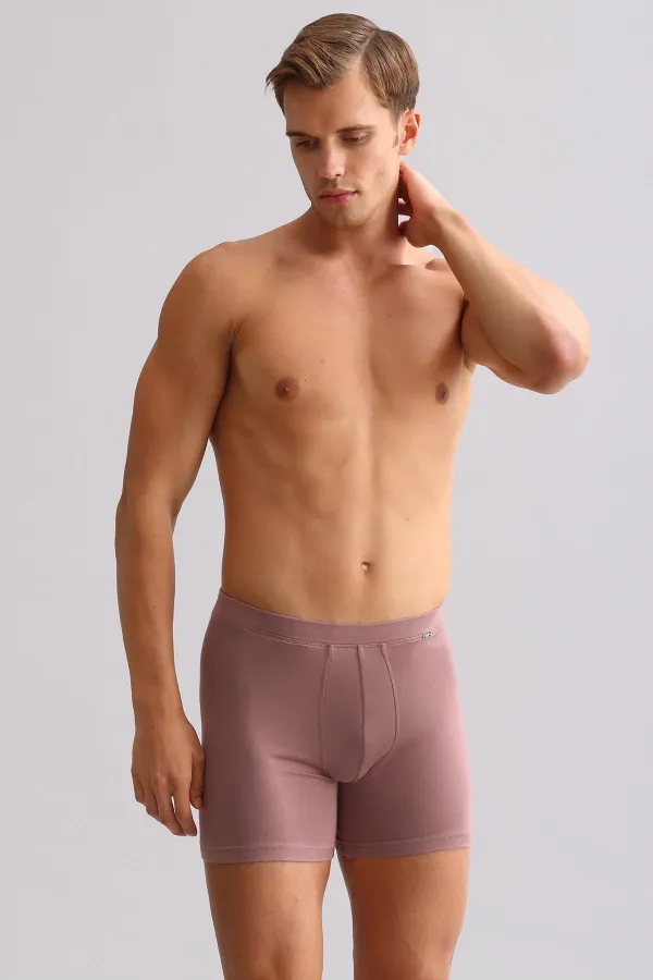 ZEUS LUXURY Regular Fit Long Boxer Shorts with Metal Emblem, Made in Lavender, Made of Mısırlı ORGANIC Cotton.