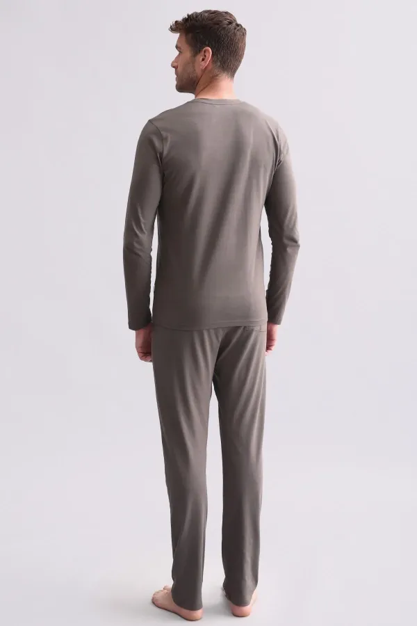 Ensemble pyjama à manches longues pour homme, en mélange modal et coton, marron, d'origine égyptienne
