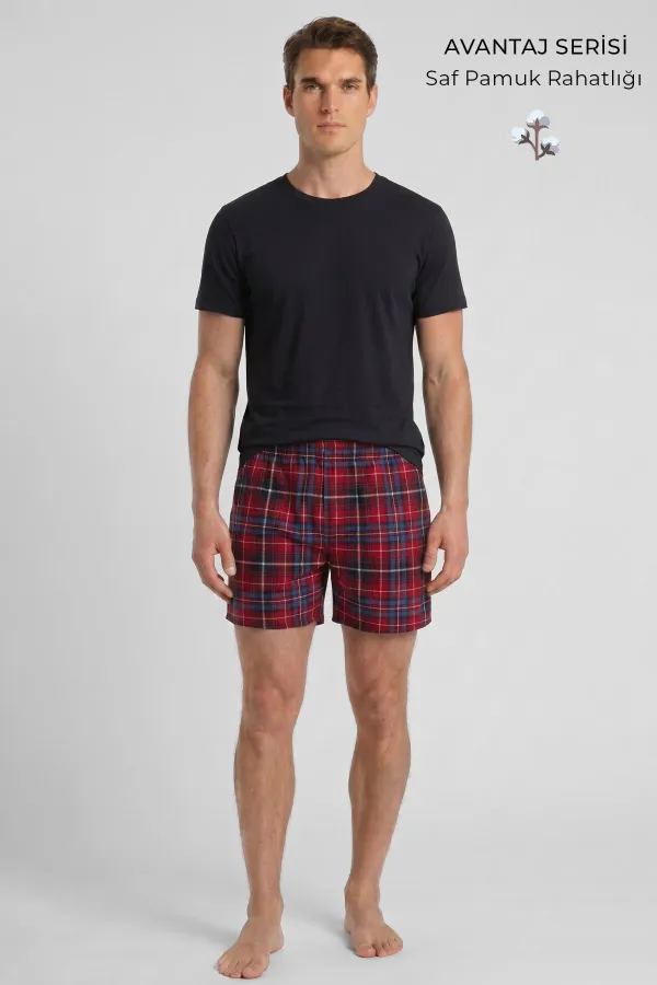 Egyptian Men's Plaid Short Pajamas, Red