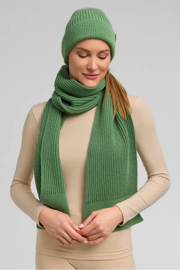 Ensemble écharpe et bonnet unisexe en laine égyptienne - Vert Roseluis