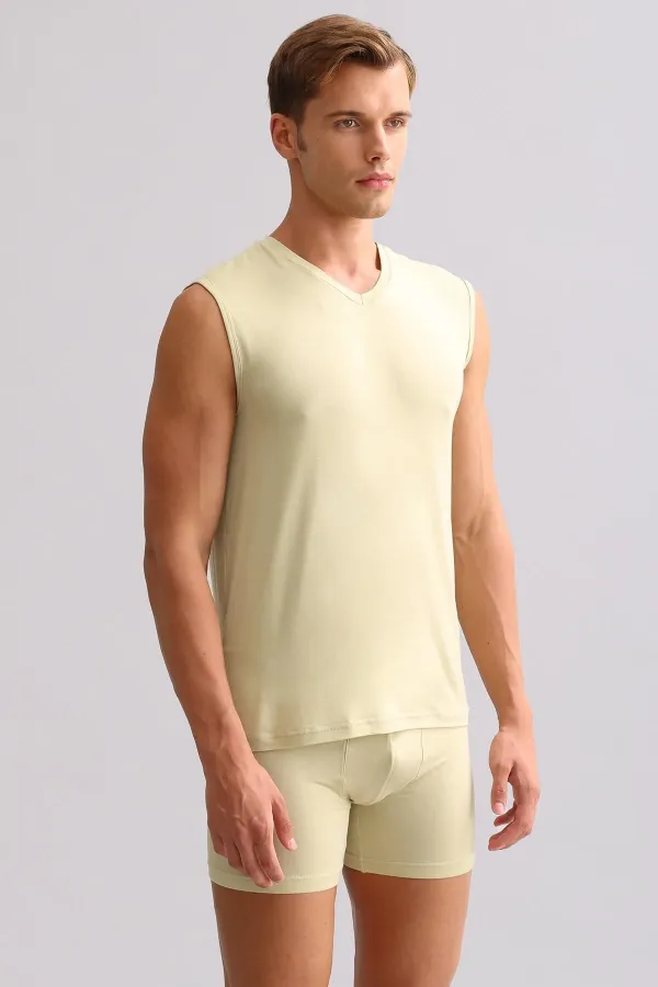 Mısırlı BAMBOO ZEUS LUXURY Regular Fit V-Neck Athletic Tank Top/T-Shirt Khaki Island