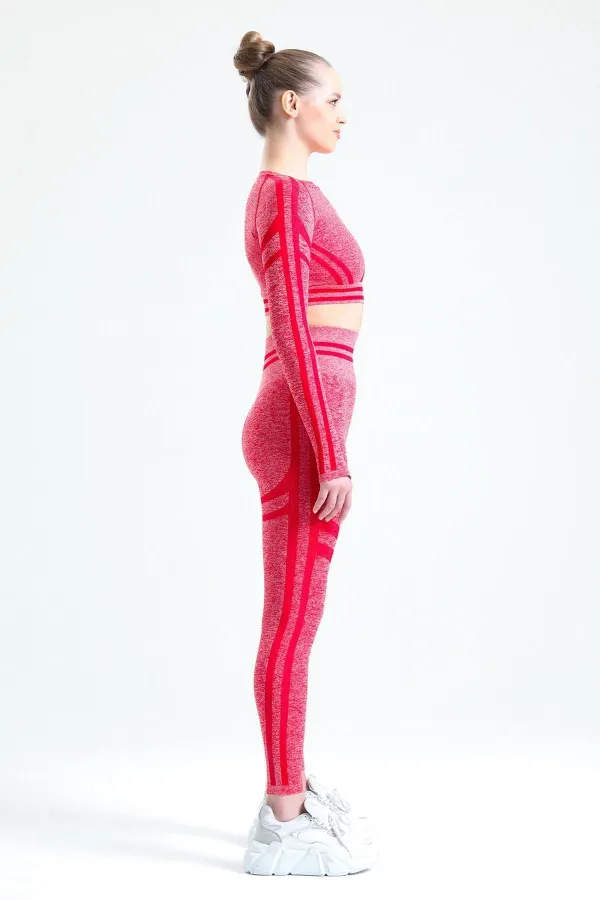 Mısırlı Kadın Kalça Toparlayıcı Çemberli Crop-Tayt Takım Kırmızı