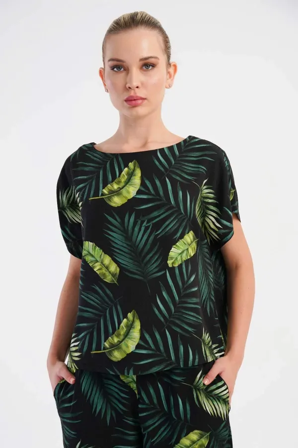 Mısırlı Kadın Viskon Desenli Pantolon Takımı Yeşil