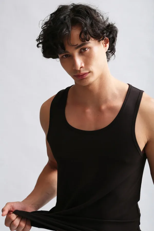 Mısırlı Modal By TENCEL HERCULES Slim Fit Basic Tank Top Brown