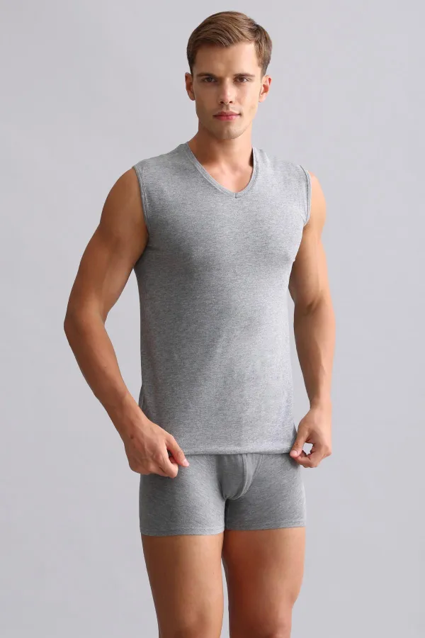 Mısırlı Modal By TENCEL HERCULES Slim Fit V-Neck Athletic Tank Top / T-Shirt Grey Melange