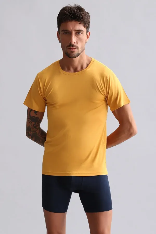 Mısırlı BAMBU HERCULES Slim Fit Bisiklet Yaka Fanila / T-Shirt Hardal