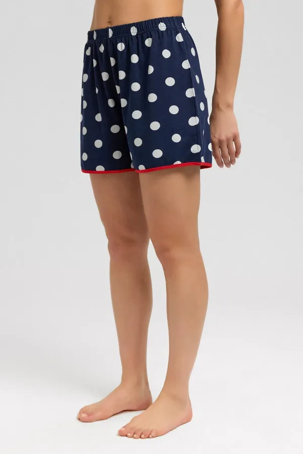 Mısırlı Kadın Modal Puantiyeli İp Askılı Şort Takımı Lacivert