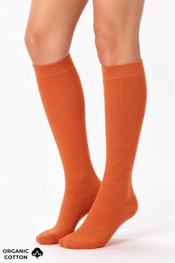 Chaussettes hautes unisexes en coton biologique égyptien, style aviateur, avec technologie de serrage spéciale, rouge rouille