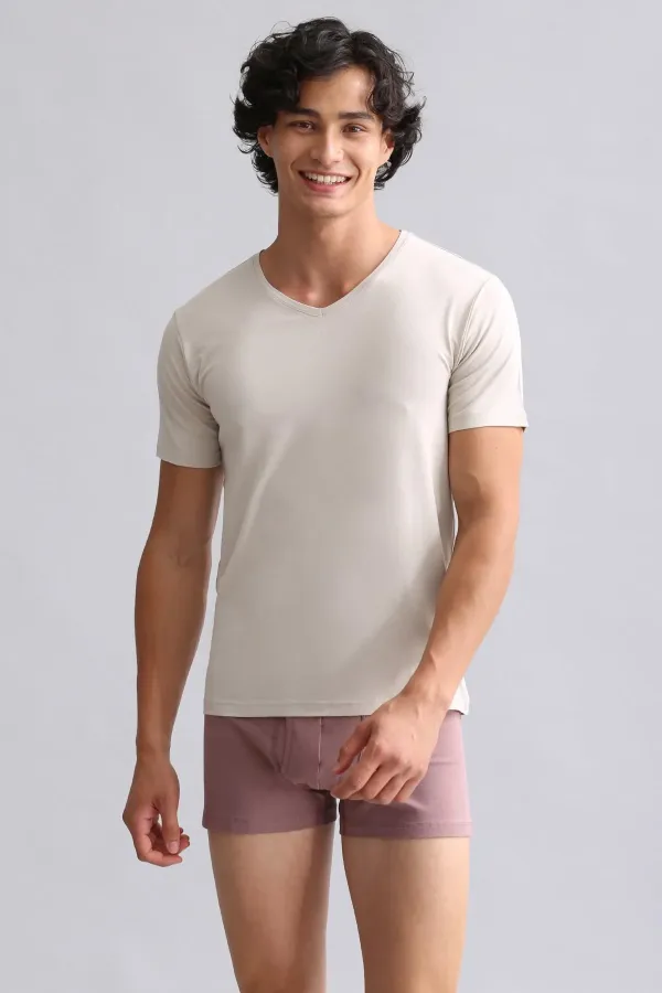 Mısırlı BAMBU HERCULES Slim Fit V Yaka Fanila / T-Shirt Toprak Bej