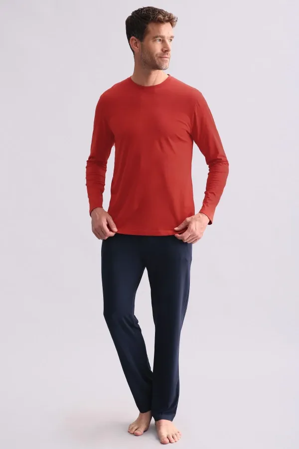 Ensemble pyjama à manches longues pour homme, en mélange modal et coton égyptien, rouge