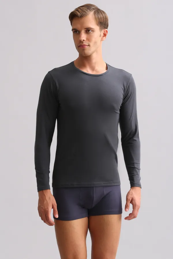 BAMBU HERCULES Slim Fit Bisiklet Yaka Uzun Kollu Erkek  Fanila Antrasit