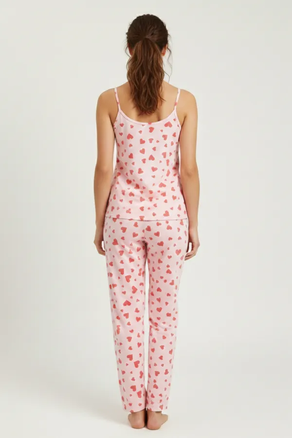 Pamuklu Askılı Tişört Şort Takım Pembe