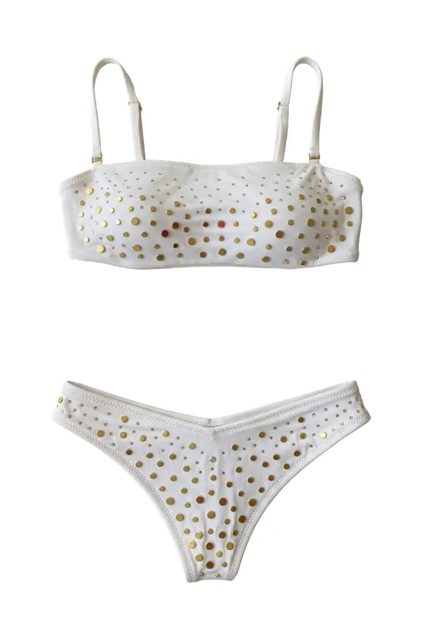 Egyptian Studded Strapless Bikini Set, Ecru