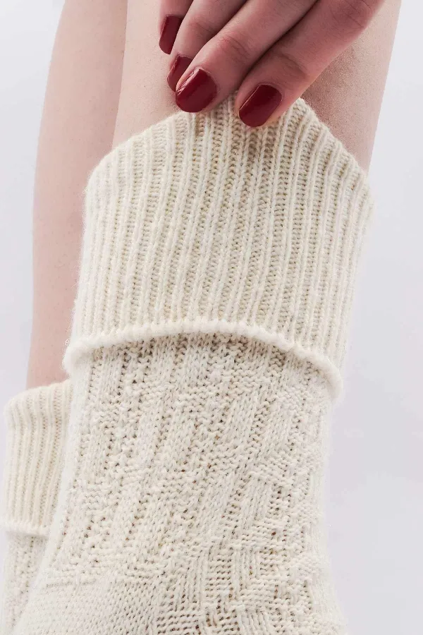 Mısırlı Kadın Koyun Yünü Tekli Kıvrık Soket Çorap Ekru