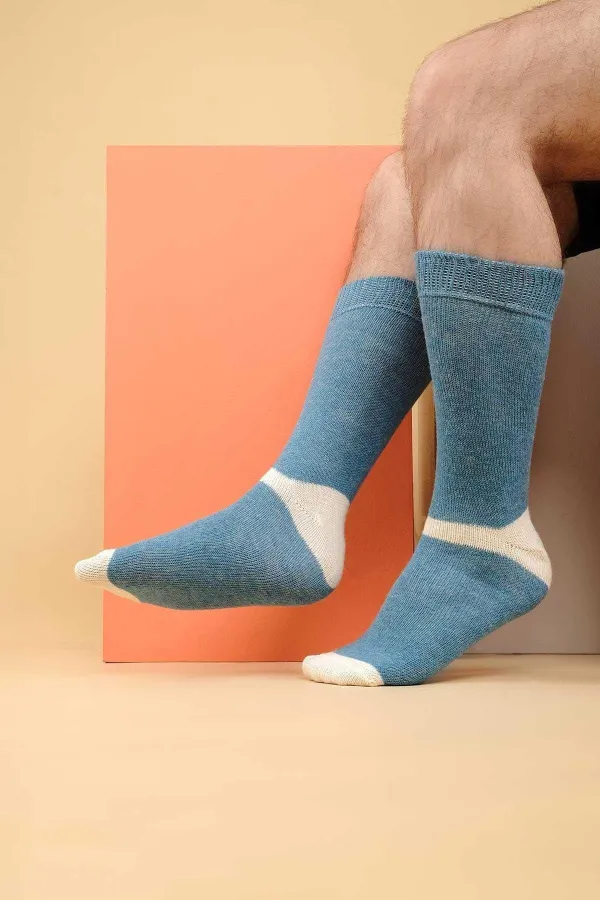 Chaussettes simples en laine d'alpaga pour homme, turquoise, d'origine égyptienne