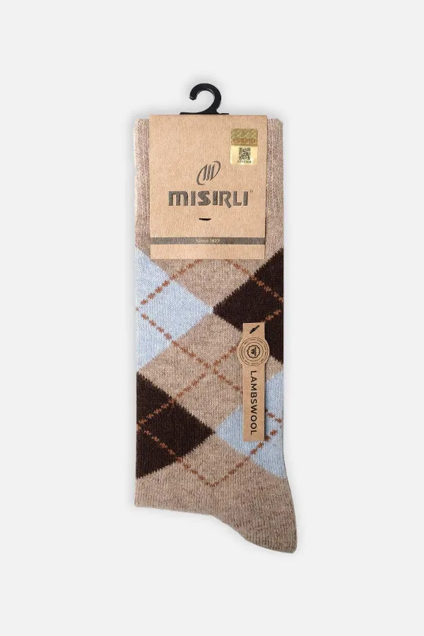 Mısırlı Erkek Koyun Yünü Tekli Soket Çorap Bej
