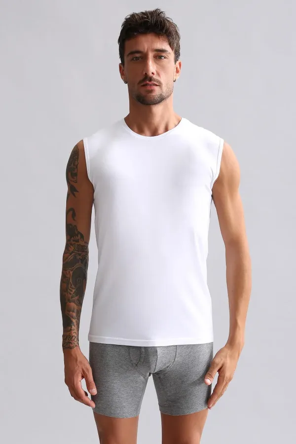 Mısırlı BAMBOO HERCULES Slim Fit Crew Neck Athletic Tank Top / T-Shirt White