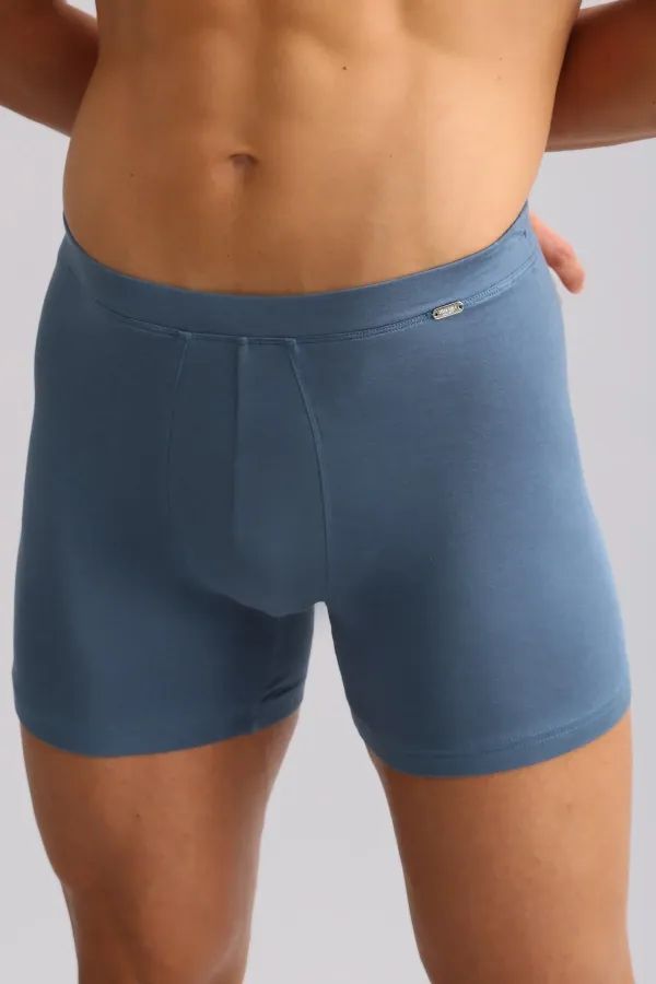 Mısırlı ORGANIC Cotton ZEUS LUXURY Regular Fit Metal Emblem Long Boxer Shorts Navy Blue