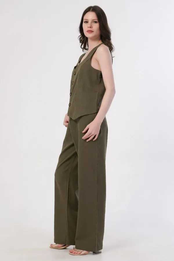 Ensemble gilet en coton tissé pour femme égyptienne, kaki