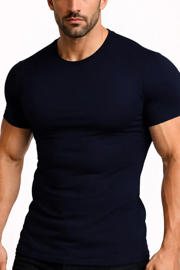Mısırlı ORGANIC Pamuklu HERCULES Slim Fit Bisiklet Yaka Fanila / T-Shirt Lacivert