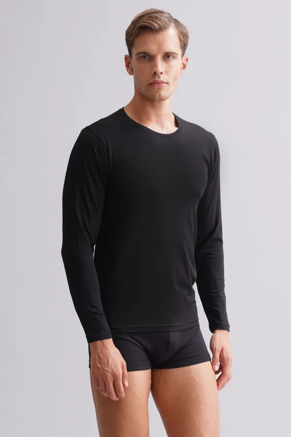 BAMBU HERCULES Slim Fit Bisiklet Yaka Uzun Kollu Erkek  Fanila SİYAH