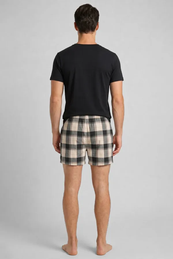 Egyptian Men's Plaid Short Pajamas Dark Green-Beige Egyptian Men's Plaid Short Pajamas Dark Green-Beige