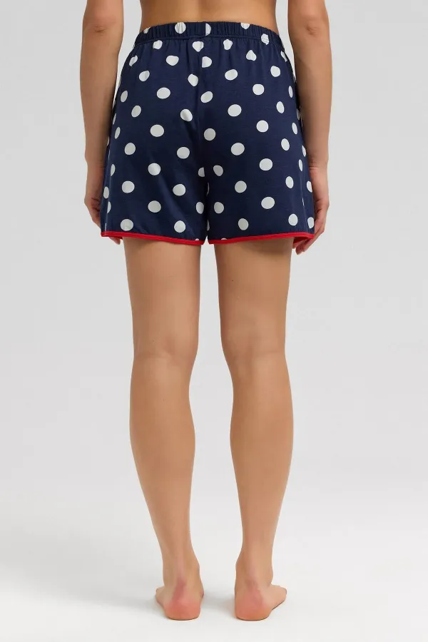 Mısırlı Kadın Modal Puantiyeli İp Askılı Şort Takımı Lacivert