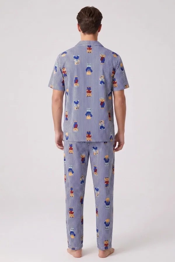 Mısırlı Erkek Pamuk Kısa Kollu Gömlek Pijama Takım Lacivert