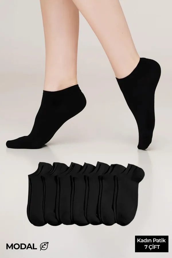 MODAL Kadın Kutulu 7 Çift Patik Çorap Siyah