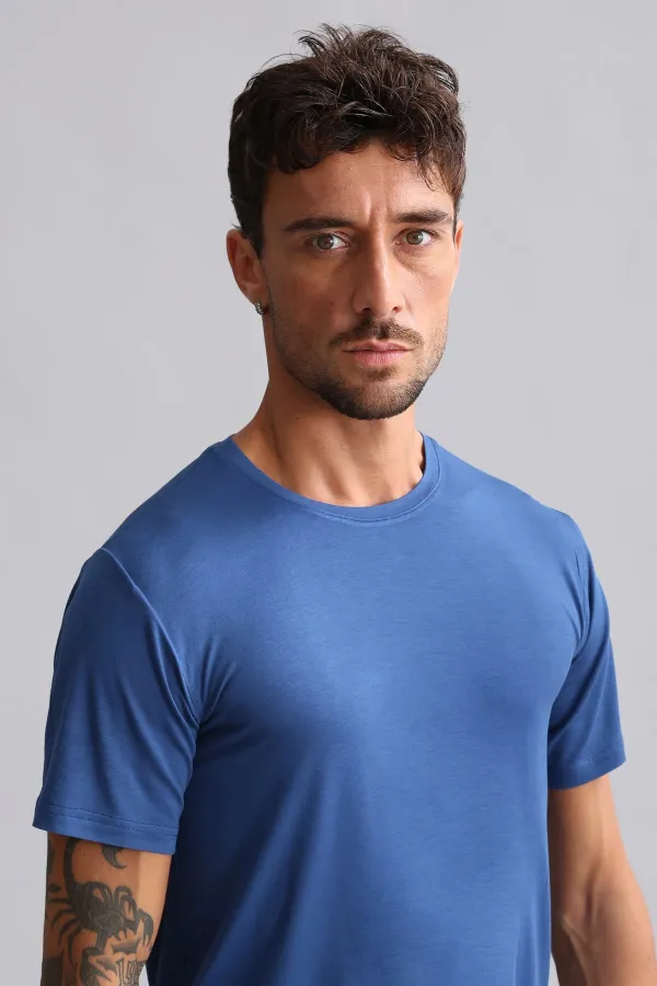 Débardeur/T-shirt à col rond slim fit en bambou égyptien Hercules, bleu marine