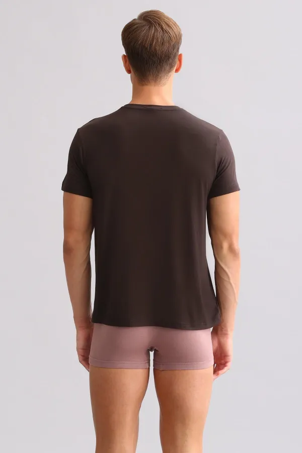 Mısırlı ORGANIC Pamuklu ZEUS LUXURY Regular Fit Bisiklet Yaka Fanila / T-Shirt Kahverengi