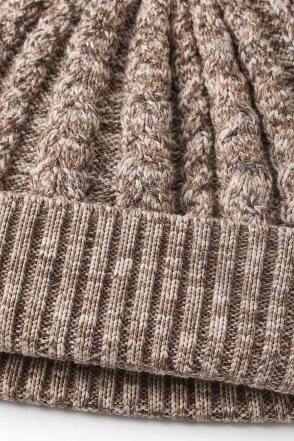 Mısırlı Kadın Yün Alacalı Saç Örgü Bere - Zeo Ekru