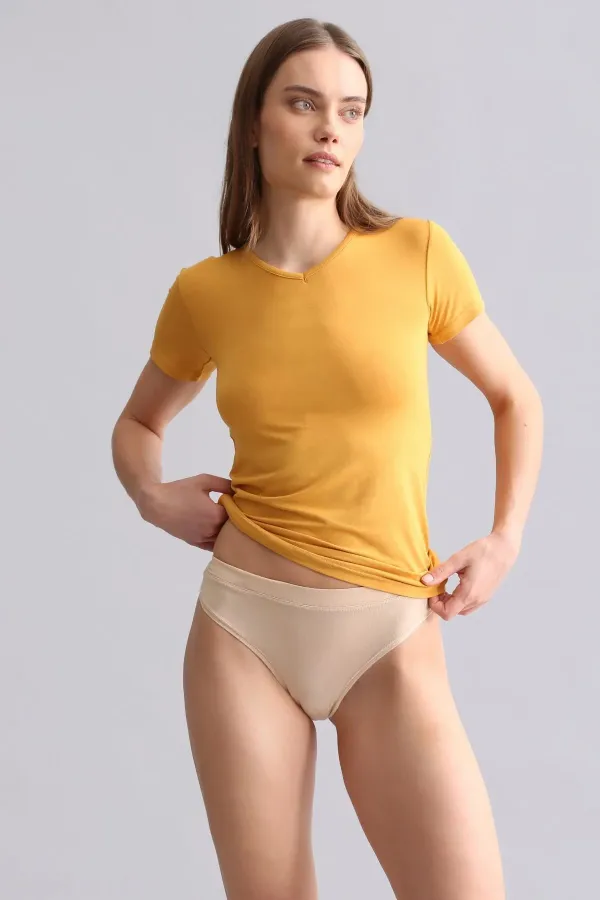 Débardeur/T-shirt col V en modal égyptien TENCEL VICTORIA moutarde