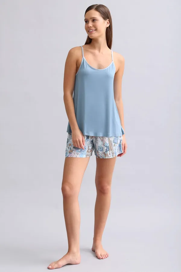 Mısırlı Kadın Viskon Dokuma Şort Mavi