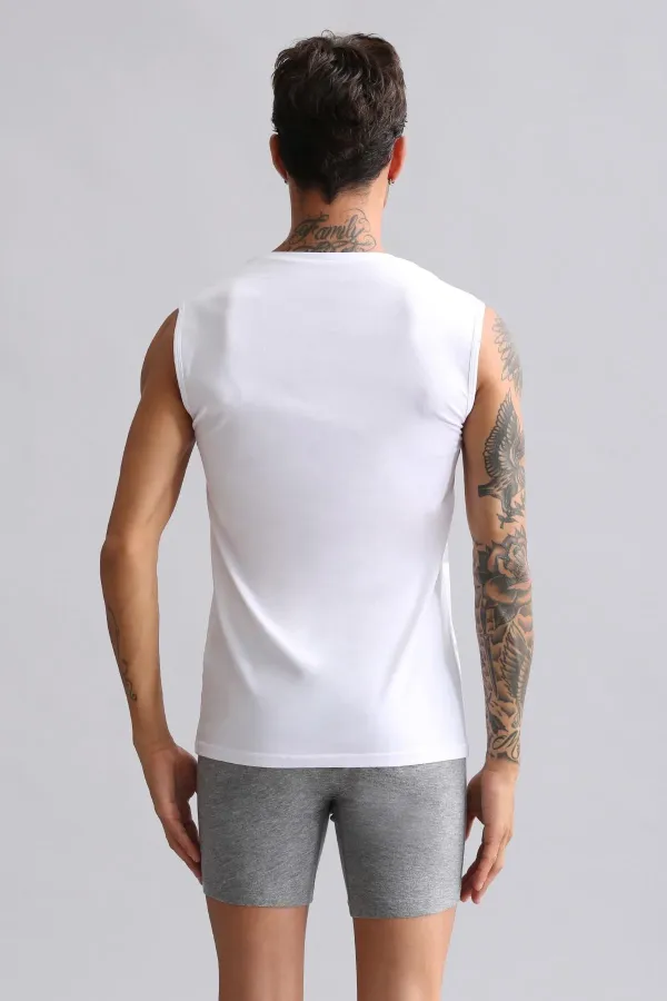 Mısırlı ORGANIC Pamuklu HERCULES Slim Fit Bisiklet Yaka Sporcu Atlet / T-Shirt Beyaz