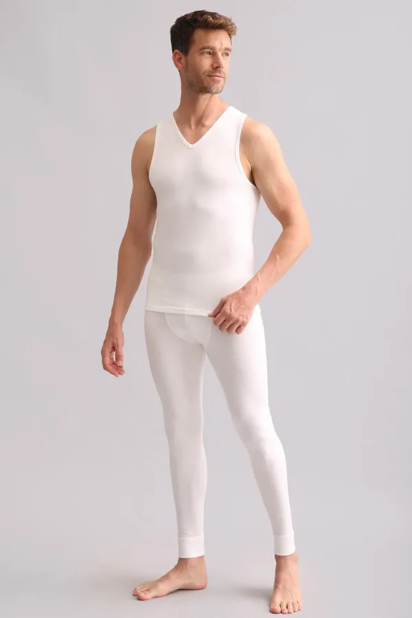 Débardeur/T-shirt de sport thermique en bambou égyptien à col en V, écru