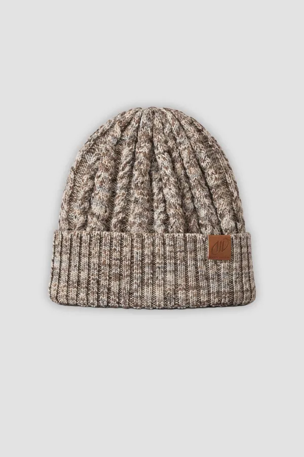 Mısırlı Kadın Yün Alacalı Saç Örgü Bere - Zeo Ekru